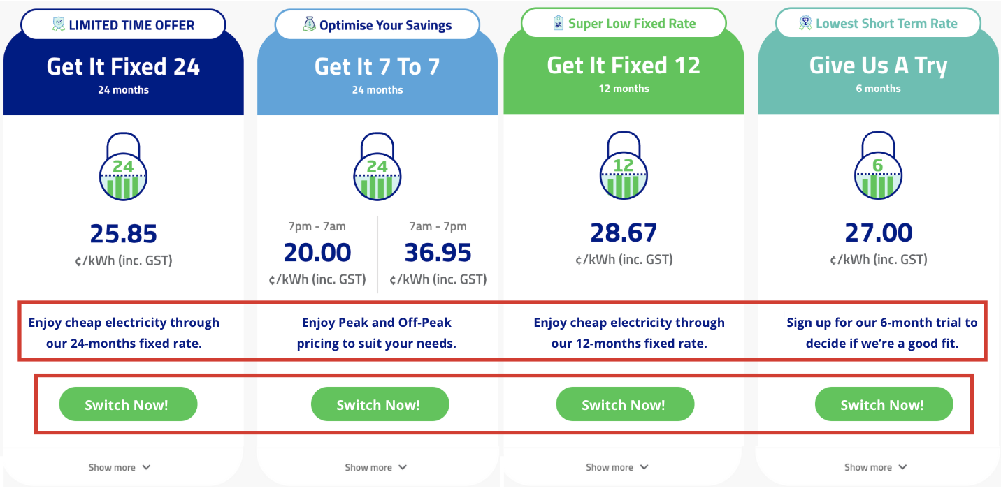 Pricing page after